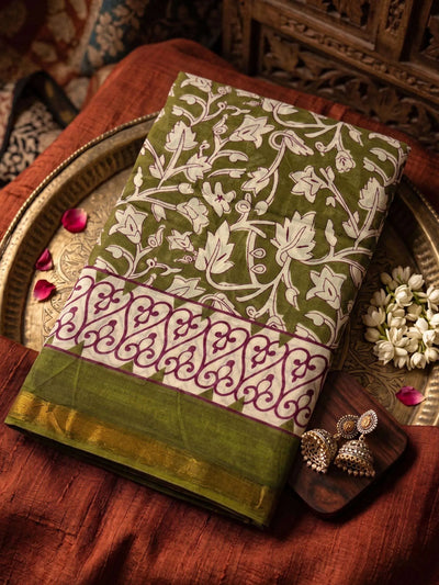 Authentic Muslin Cotton Saree - Hand Block Printed Festive Wear for Women