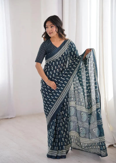 Authentic Pure Cotton Bagru Saree - Celebrity Look for Women