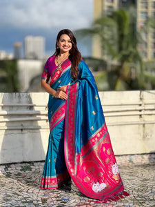 Authentic Soft Silk Paithani Saree - Nandi Motifs & Rich Pallu