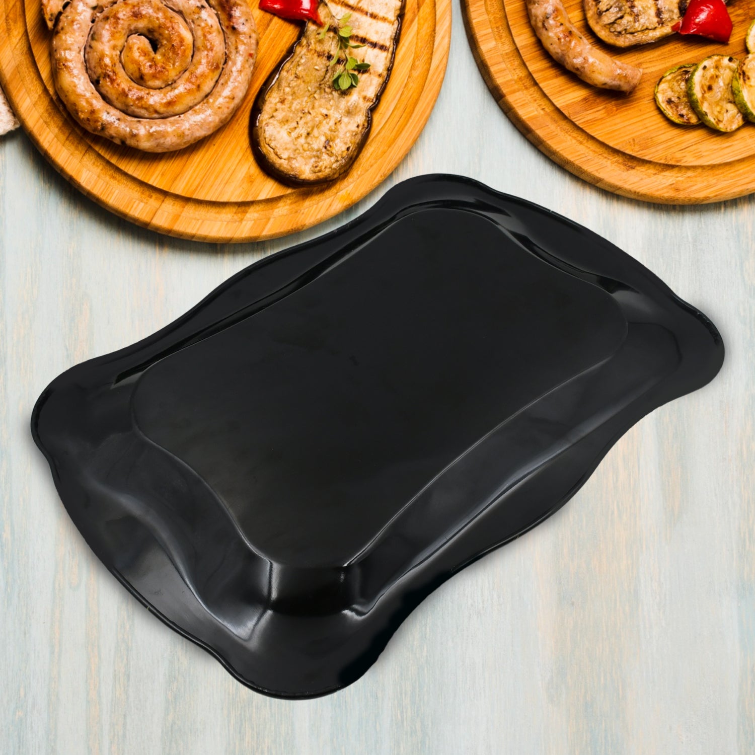 5537 Stainless Steel Serving Tray With Flower Printed Rectangle Premium Dining Table Plate (18 X 8.5 Inch 1 Pc)
