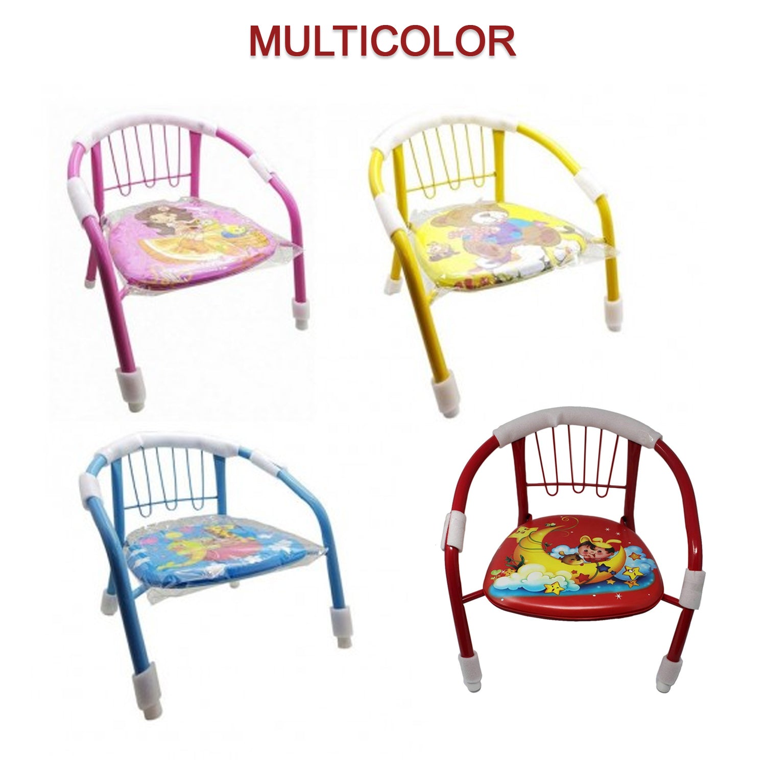 1257 Multicolor Cartoon Design Baby Chair With Metal Backrest Frame  Sound Seated Soft Cushion For Kids  Toddlers (Moq - 4 Pcs) - TREND BUY