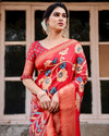 Premium Red Banarasi Silk Saree with Digital Floral Prints and Zari Border for Weddings