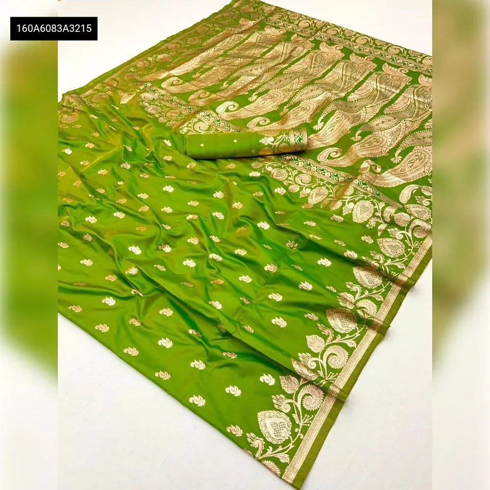 Green Banarasi Silk Saree with Zari Work