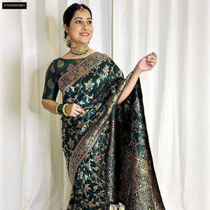 Buy Banarasi Soft Lichi Silk Saree for Women | Festive & Wedding Wear | Rani Pink, Dark Green Ethnic Wear Online