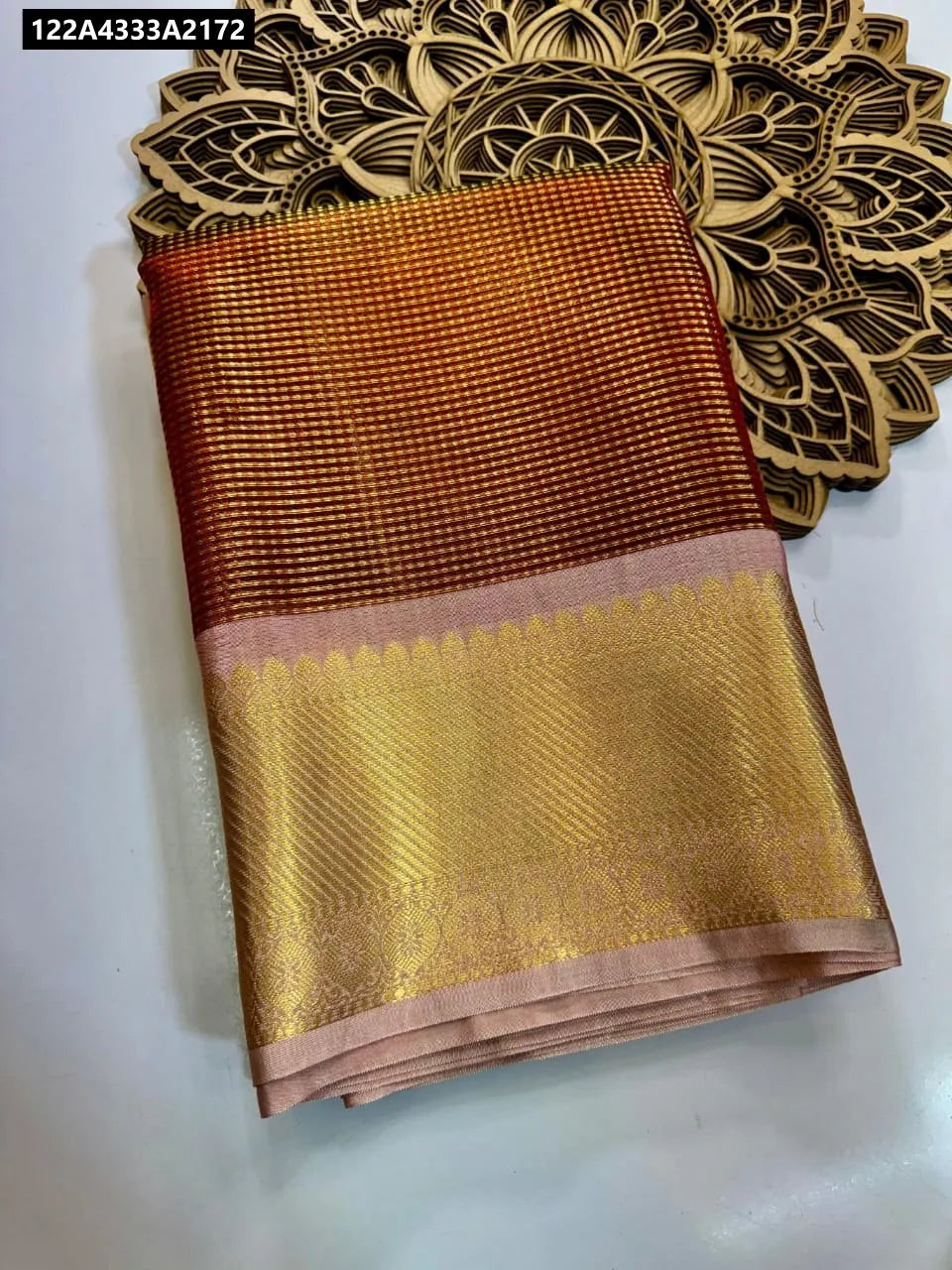 TRENDBUY Banarasi Tissue Silk Saree in Maroon with Golden Zari Weave