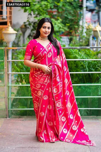 Banarsi Style Zari Woven Chanderi Silk Saree for Women | Festive Wear
