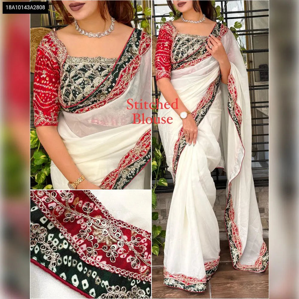 TRENDBUY Bandhani Coading Work Saree with Designer Stitched Blouse - Full View