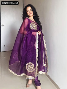 Bandhani Faux Georgette Kurti Set for Women | Festive Mirror Work Ensemble