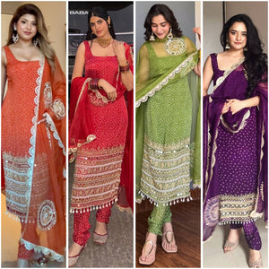 Bandhani Faux Georgette Kurti Set Women's | Festive Wear by TrendBuy