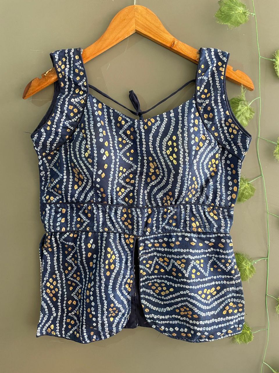 Navy Blue Bandhani Printed Designer Koti for Women with Fancy Dori