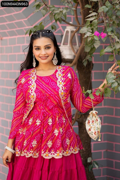 Bandhej Crop Top Lehenga Set for Women | Festive Wear