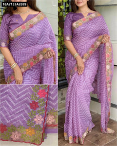 Buy Bandhej Embroidered Cotton Satin Saree Online | Women's Festive Ethnic Wear