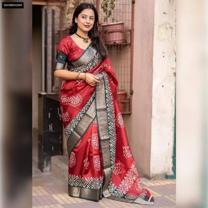 Batik Print Dola Silk Saree for Women | Ethnic Elegance | Buy Traditional Ethnic Wear Online