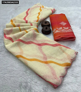 Buy Batik Print Linen Cotton Saree for Women Online | Everyday Elegance Ethnic Wear