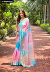 Buy Batik Print Organza Checks Saree for Women | Ombre Festive Ethnic Wear Online