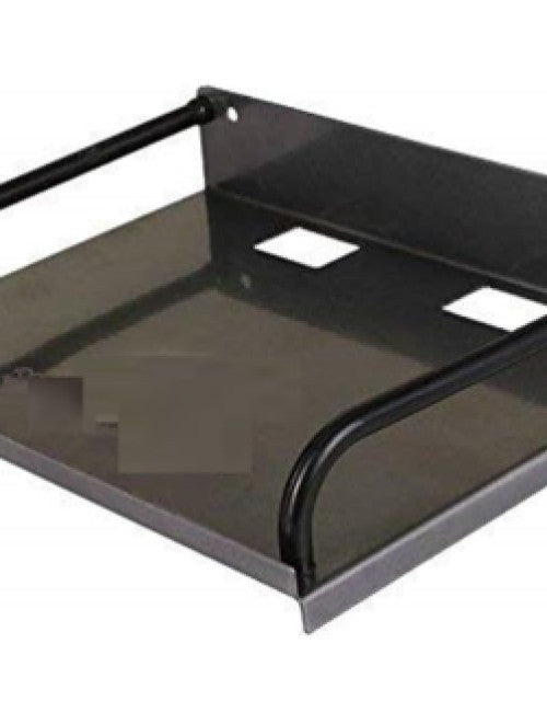 Close-up of the matte black powder-coated finish on a metal shelf