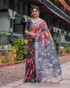 Black Digital Print Linen Saree Women's | Festive Wear by TrendBuy