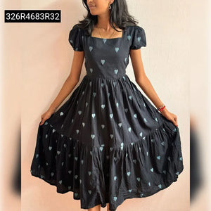 Black Embroidered Heart Maxi Dress for Women | Party Wear