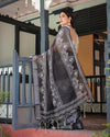 Premium Handcrafted Black and White Pure Linen Saree for Elegant Evening Wear