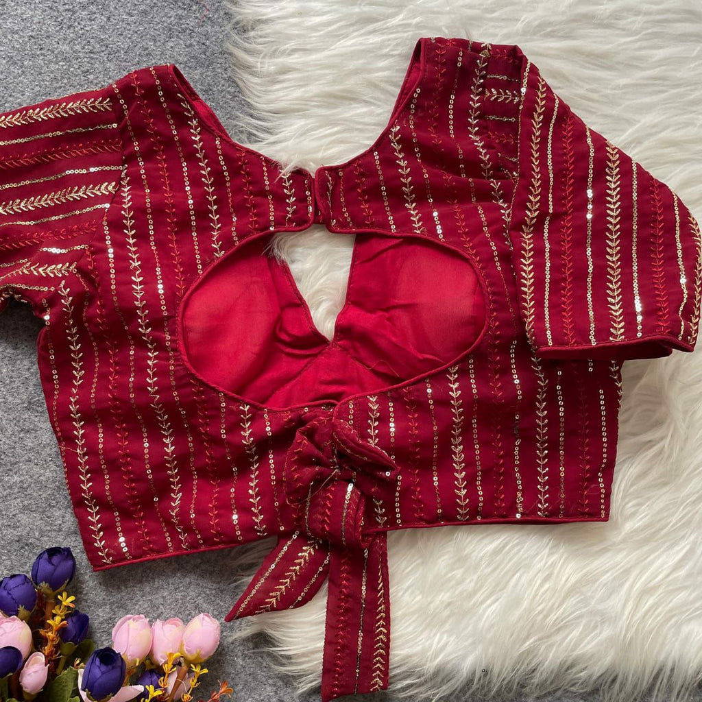 TRENDBUY Bollywood Style Sequin Tie-Back Blouse in Crimson Red