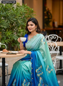 Butterfly Print Rasmalai Silk Saree for Women | Ombre Collection
