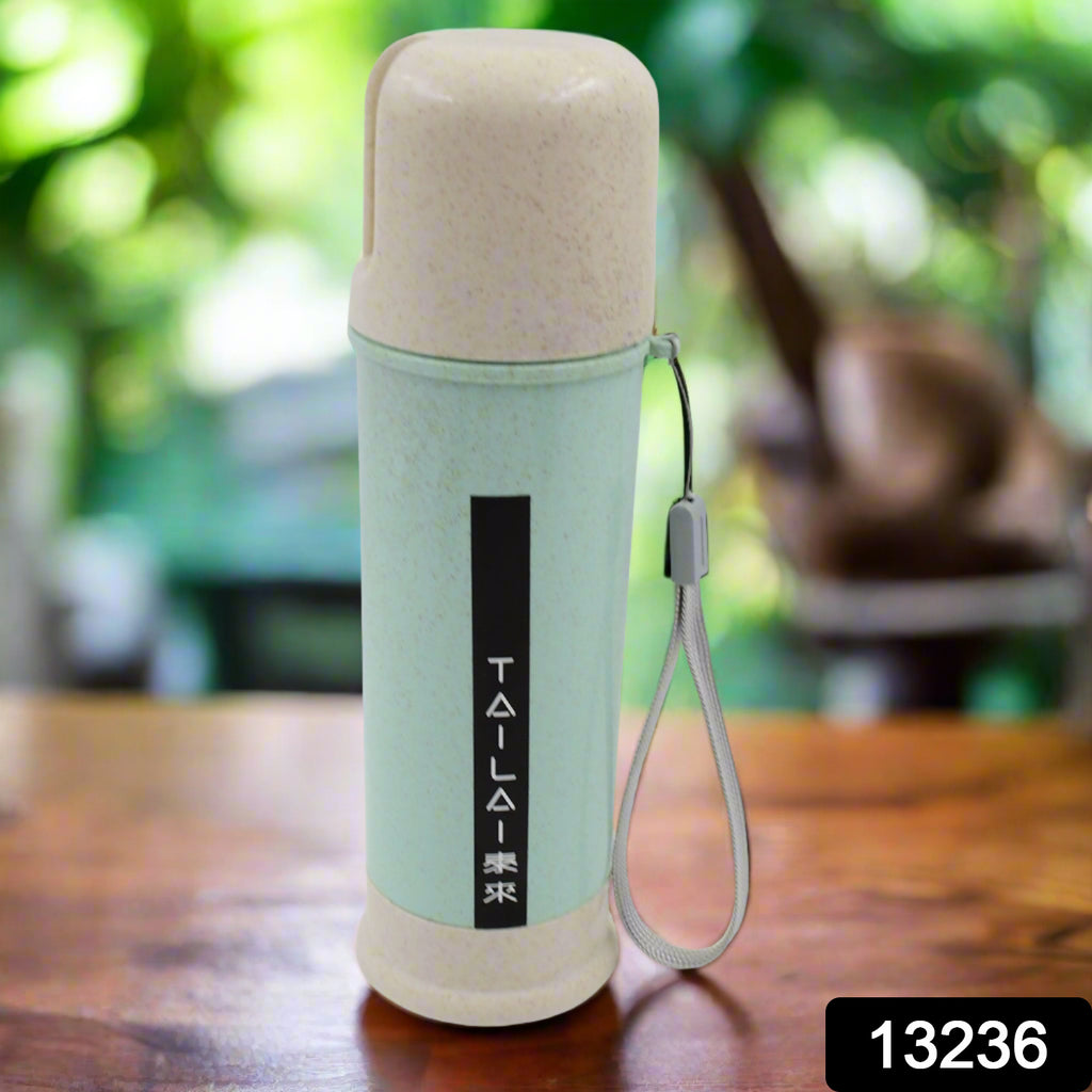 Portable 300ml blue water bottle with a secure lid and convenient finger loop, ideal for on-the-go hydration.