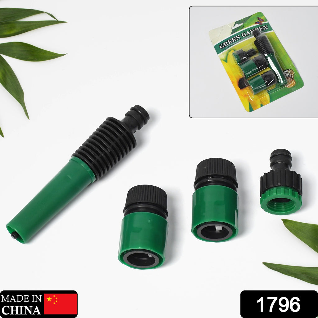 Green & black garden water hose pipe tap nozzle connector set fitting adapter hose lock.