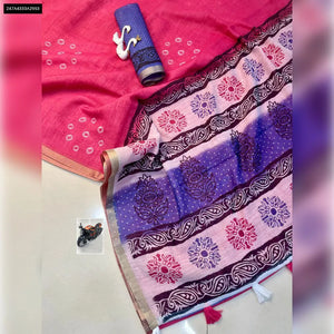 Buy Chanderi Cotton Bandhani Saree for Women | Hand-Block Printed Pallu | Ethnic Wear Online