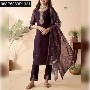 Chanderi Embroidered Suit Women's Three-Piece Set | Festive & Casual Wear