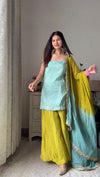 Chic Chinon Silk 3-Piece Kurti Set for Women | Festive & Party Wear