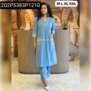Chic Embroidered Slub Cotton Kurta Pant Set for Women | Office & Regular Wear