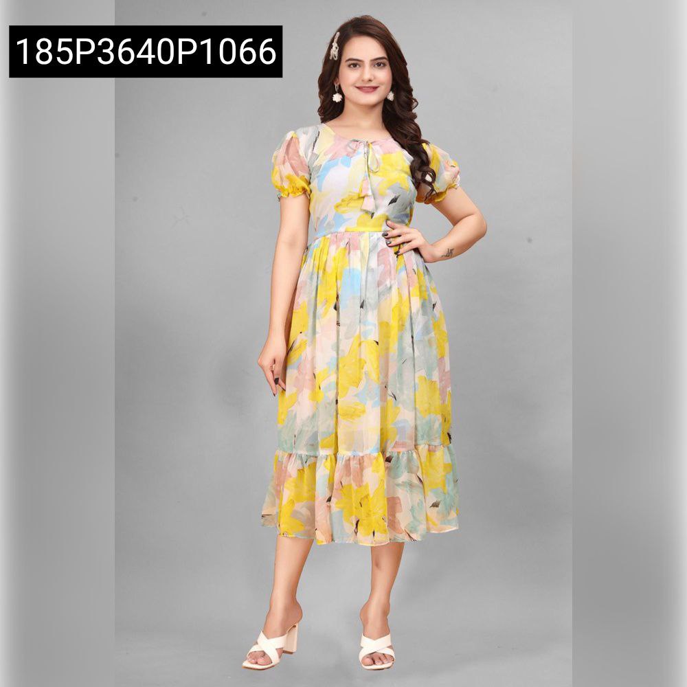 Chic Georgette Floral Midi Dress Women's