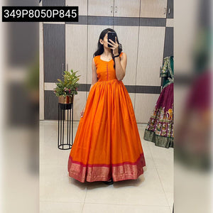 Chic Jacquard Silk Women's Gown with Koti | Party Wear Indo-Western Dress