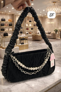Buy Chic Ruched Sling Bag for Women with Pearl Chain Accent | Versatile Shoulder & Crossbody Bag Online