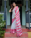 Chic White & Pink Linen Saree for Women | Casual & Festive