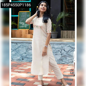 Chic Women's Premium Cotton Kurti Pant Set | Embroidered Elegance