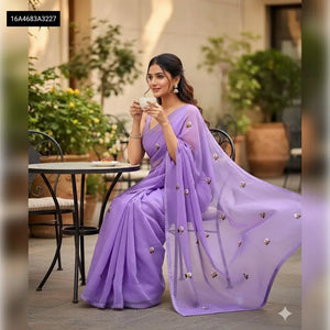 Chiffon Floral Butti Embroidered Saree for Women | Festive Wear