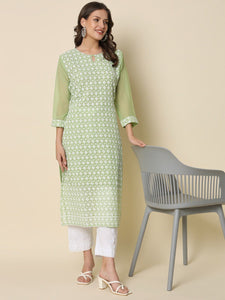 Chikankari Georgette Straight Kurta for Women | Casual & Festive Wear