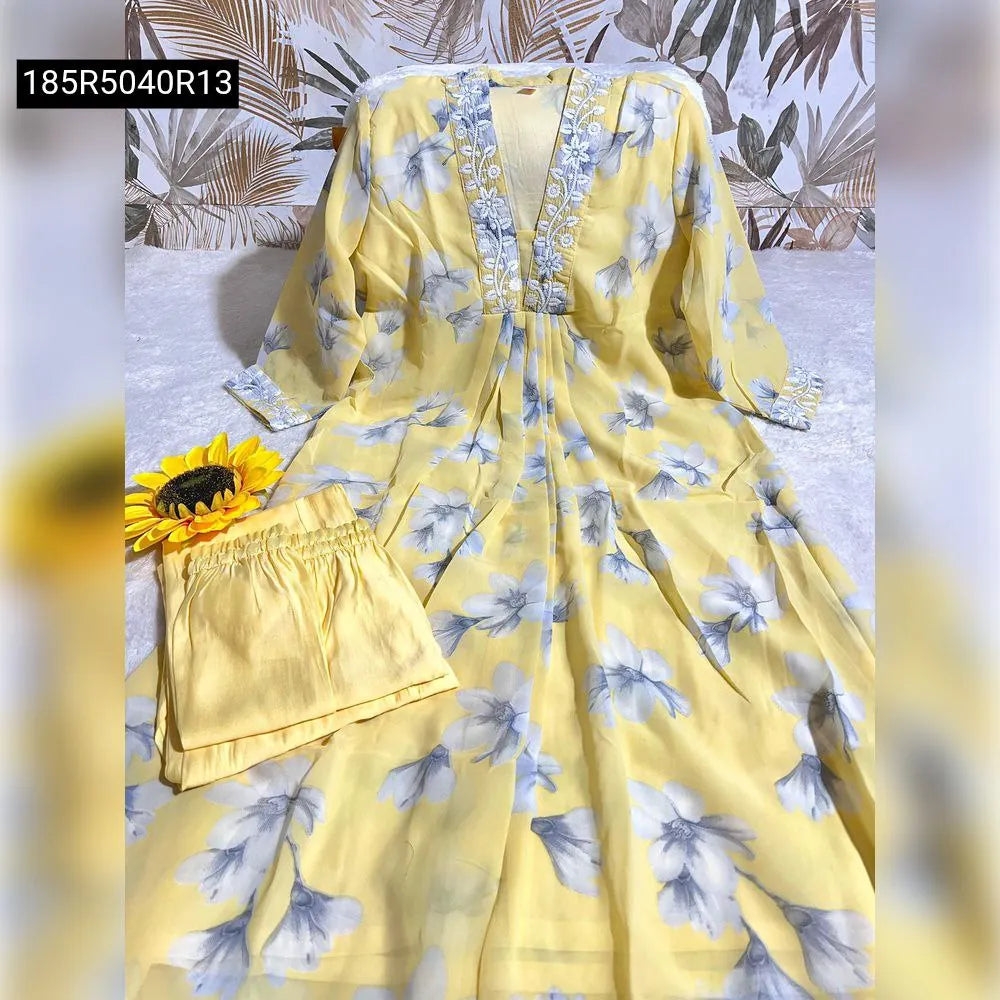 Chikankari Georgette V-Neck Kurti Pant Set for Women
