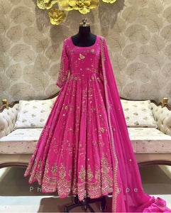 Chinon Silk Anarkali Women's Gown | Party Wear & Wedding