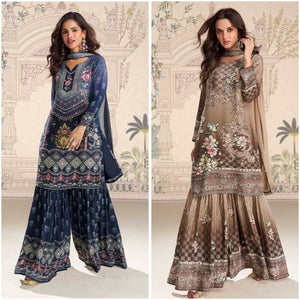 Chinon Silk Digital Printed Kurti Sharara Set for Women | Festive Wear