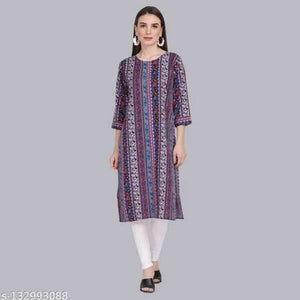 Crepe Printed Kurti for Women (Blue, M)
