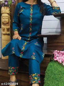 Cotton Embroidered Kurta with Pant for Women - TrendBuy