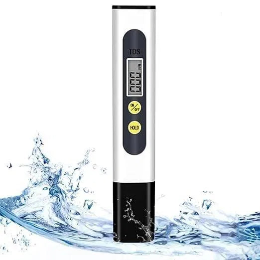 Water TDS meter tester displaying a digital reading on its screen