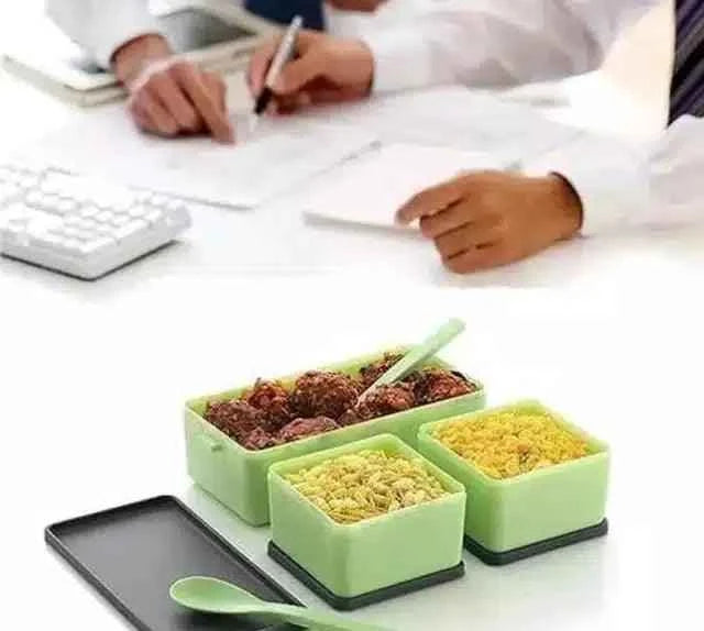 Premium 3-Compartment Bento Lunchbox Set with Spoon and Fork