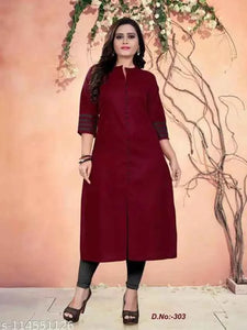 Cotton Blend Solid Kurti for Women - Maroon (M)