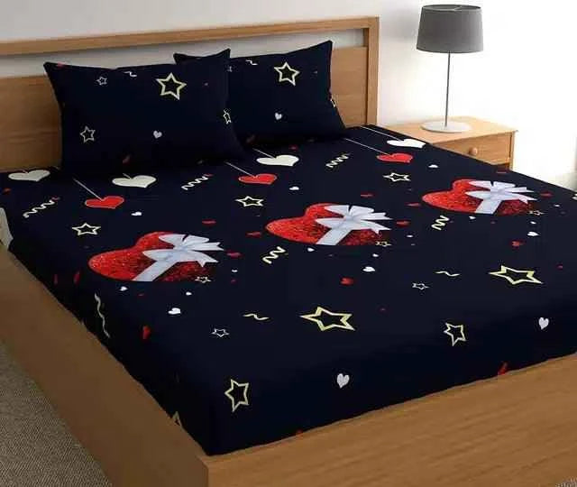 Blue 85x85 inch double bedsheet with 2 pillow covers