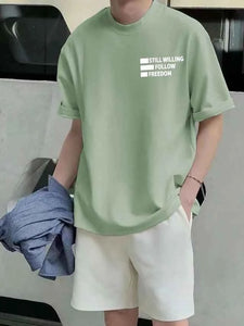 Men's Green Cotton Half Sleeves Round Neck T-Shirt - BTS Graphic Print | TRENDBUY