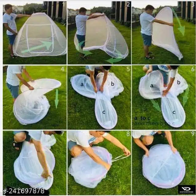 White & pink 7x7 ft polyester mosquito net for a bed, offering insect protection.