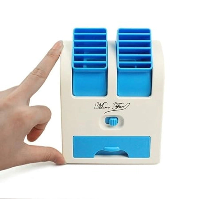 White and blue USB mini air cooler